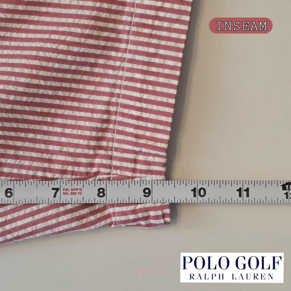 Polo Golf Men's Size 38 Coastal Red Seersucker Flat Front Shorts by Ralph Lauren - Picture 7 of 9